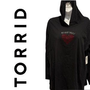 NWT TORRID Yours Truly Heritage Jersey Hoodie Tee Black Size 1